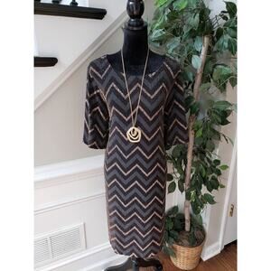 Studio One‎ New York Shift Dress Women's 16W Gold & Black Chevron Sequin Sparkle